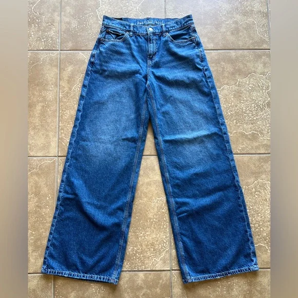 American Eagle Low Rise Ultra Wide Leg Jeans Extra Long Dark Wash Baggy Jeans. - Picture 2 of 16